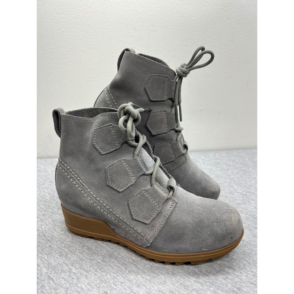 Sorel Boots Womens Size 7 Gray Suede Wedge Lace Up Ankle Booties NL3322-052